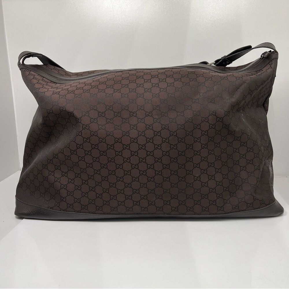 Gucci Monogram GG Nylon Boston Duffle Travel Bag Leather Brown 2Way105669 - Picture 5 of 15